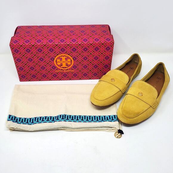 Tory Burch Ballet Loafers Flats Split Suede Leather Yellow Cornbread Size 9 - Picture 3 of 12